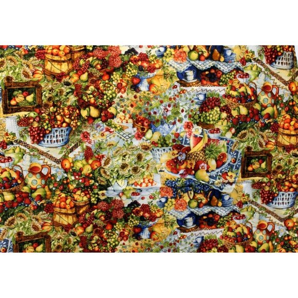 Handmade Lap Throw Blanket Quilted Bountiful Harvest Fruit Vegtables Blue 37"x44 - Picture 4 of 8